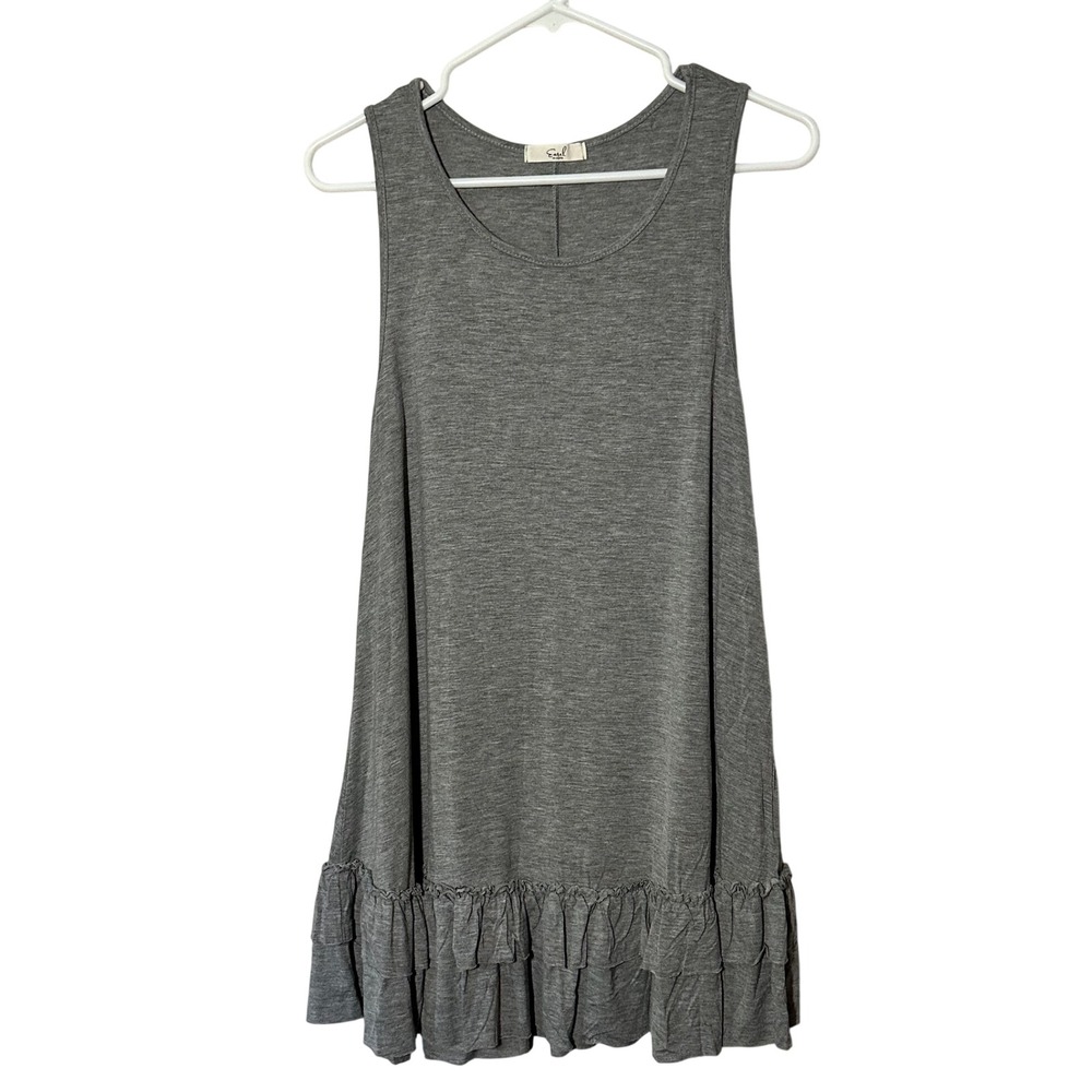 Easel Los Angeles Womens Gray Sleeveless Ruffle Hem Tunic Tank Top Dress Medium